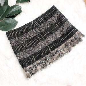 Bebe | Women’s Lace and Feather Mini Skirt